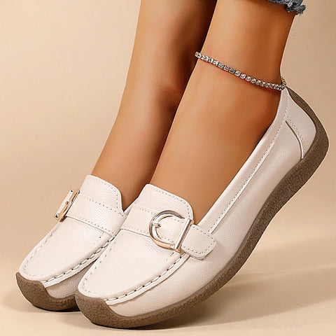 Woman Shoes 2025 New Low Heels Casual White Shoes Women's Loafers Slip On Elegant Flat Heel Zapatos De Mujer Soft Leather Flats