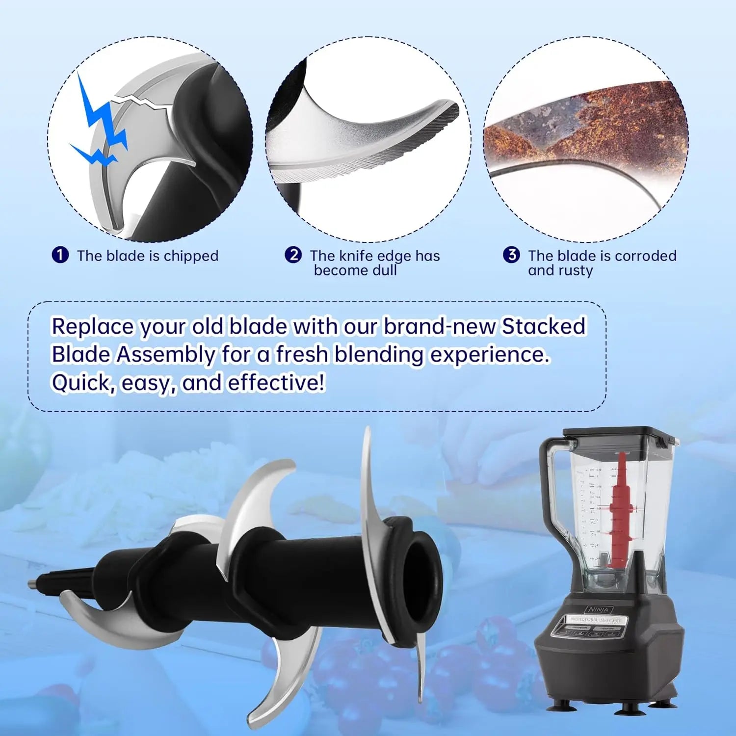 6-Fin Ninja Replacement Blade – Compatible with 72oz Pitcher for Smoothies, Ice, and More