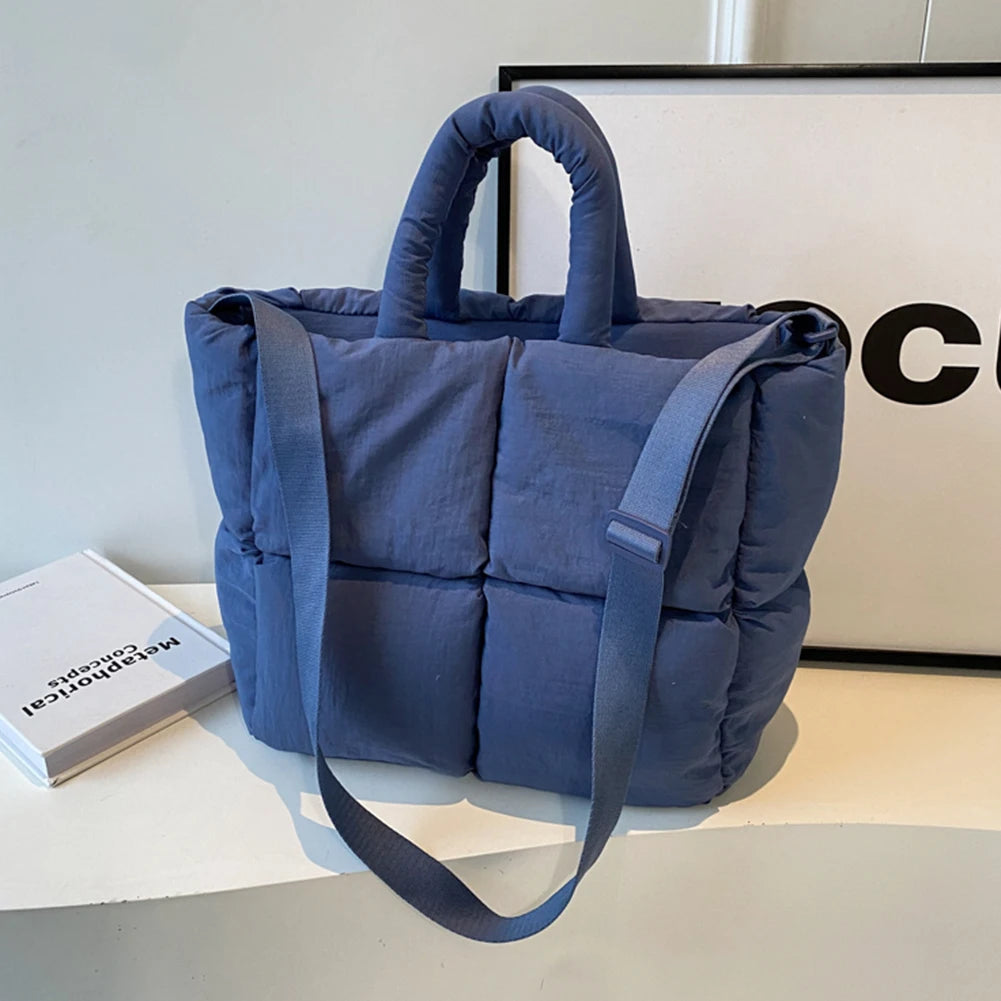 Women Puffer Satchel Bags Large Capacity Simple Shopping Bag Solid Color Fashion Messenger Bags Adjustable Strap Chic Hobo Bag