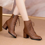 Leather Booties Brown Elegant With Medium Heels Female Short Shoes New Rock Spring 2025 Designer Luxury Sale Women's Ankle Boots