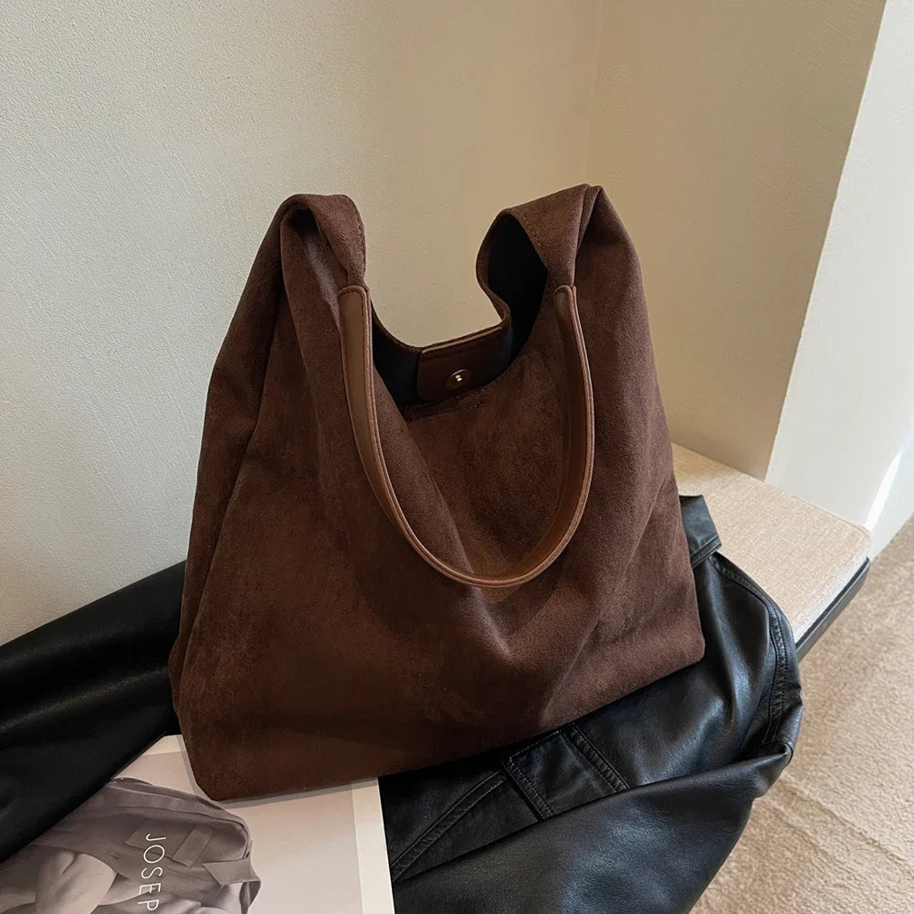 Women Suede Shoulder Bag Retro Single Shoulder Bag Large Capacity Trendy Work Handbag Stylish Vintage Hobo Bag Top Handle Bag