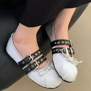 Lolita Dance Shoes For Women Ballet Flats Footwear Designer Female Butterfly-Knot Buckle Fashion Silk Ladies Round Toe Shoes