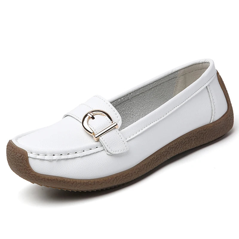 Woman Shoes 2025 New Low Heels Casual White Shoes Women's Loafers Slip On Elegant Flat Heel Zapatos De Mujer Soft Leather Flats
