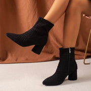 Women's Boots Autumn Ladies Ankle Boots Green Pointed Toe Roman Boots Denim Sexy Square Heel Side Zipper Boots