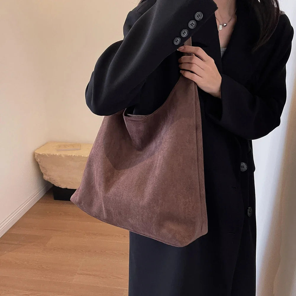 Women Suede Shoulder Bag Retro Single Shoulder Bag Large Capacity Trendy Work Handbag Stylish Vintage Hobo Bag Top Handle Bag