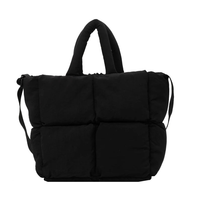 Women Puffer Satchel Bags Large Capacity Simple Shopping Bag Solid Color Fashion Messenger Bags Adjustable Strap Chic Hobo Bag