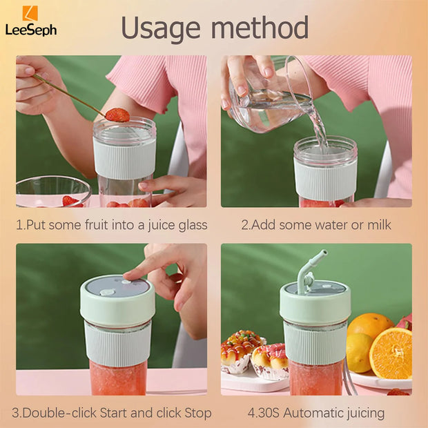 Portable Smoothie Blender Cup – USB Electric Juicer with One-Touch Operation