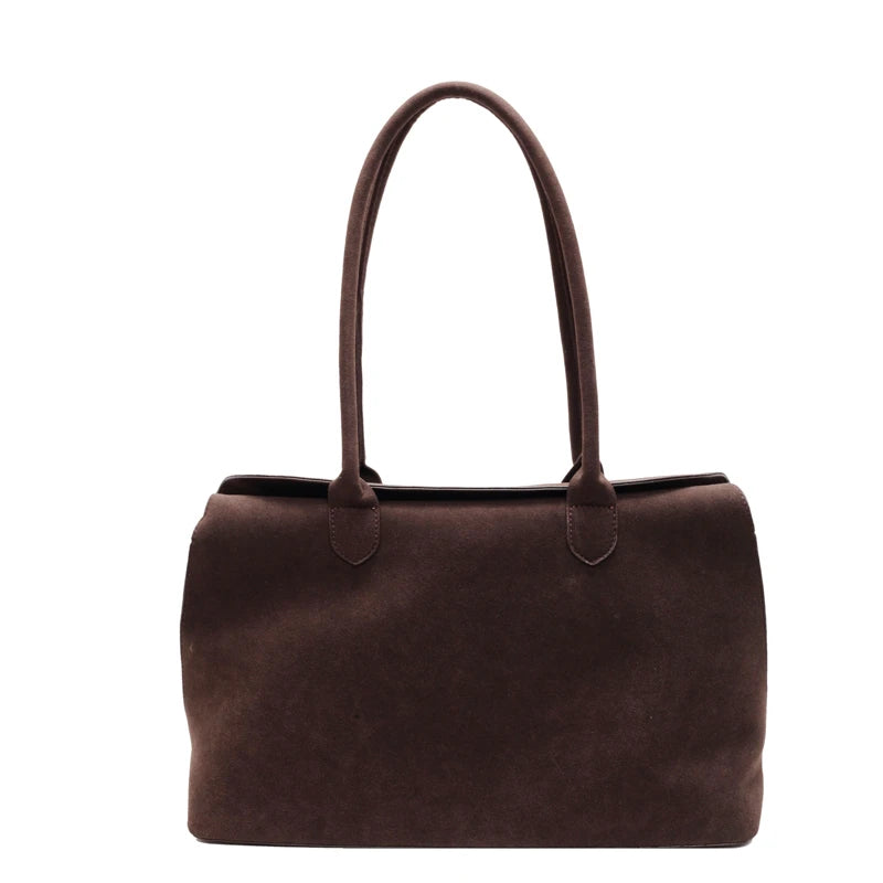 Classic Faux Suede Handbags Women England Style Elegant Shoulder Bags Big Solid Designer Casual Totes Lady Retro Female Packages