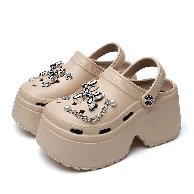 New Summer Women Clogs Slippers Thick Bottom 8cm Sandals Garden Shoes Outdoor Clog Sandals Hole Shoes Trend Beach Shoes DIY