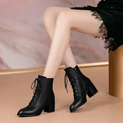 Leather Booties Brown Elegant With Medium Heels Female Short Shoes New Rock Spring 2025 Designer Luxury Sale Women's Ankle Boots