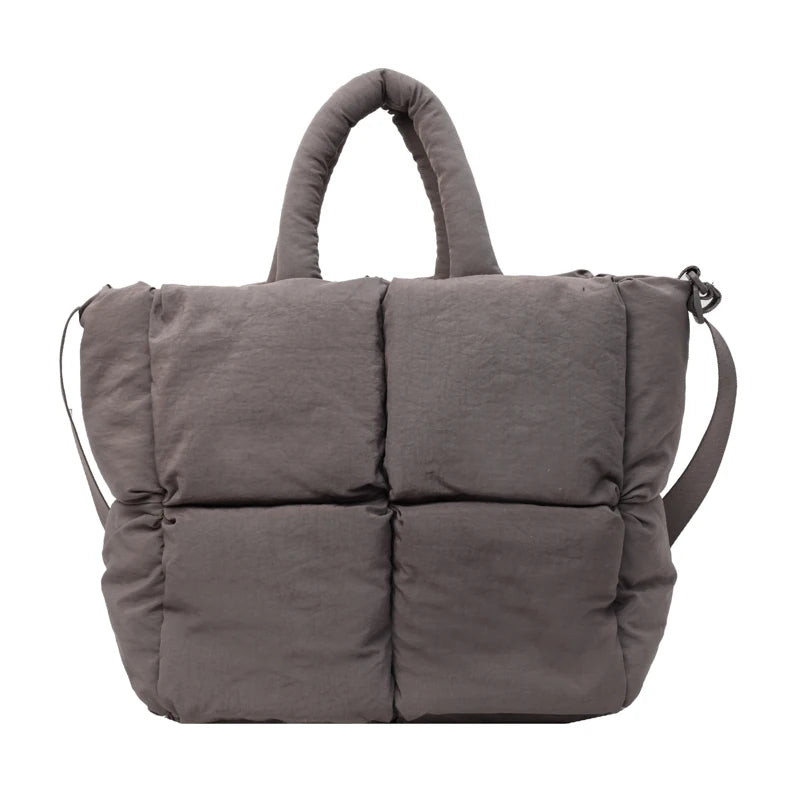Women Puffer Satchel Bags Large Capacity Simple Shopping Bag Solid Color Fashion Messenger Bags Adjustable Strap Chic Hobo Bag
