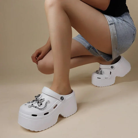 New Summer Women Clogs Slippers Thick Bottom 8cm Sandals Garden Shoes Outdoor Clog Sandals Hole Shoes Trend Beach Shoes DIY