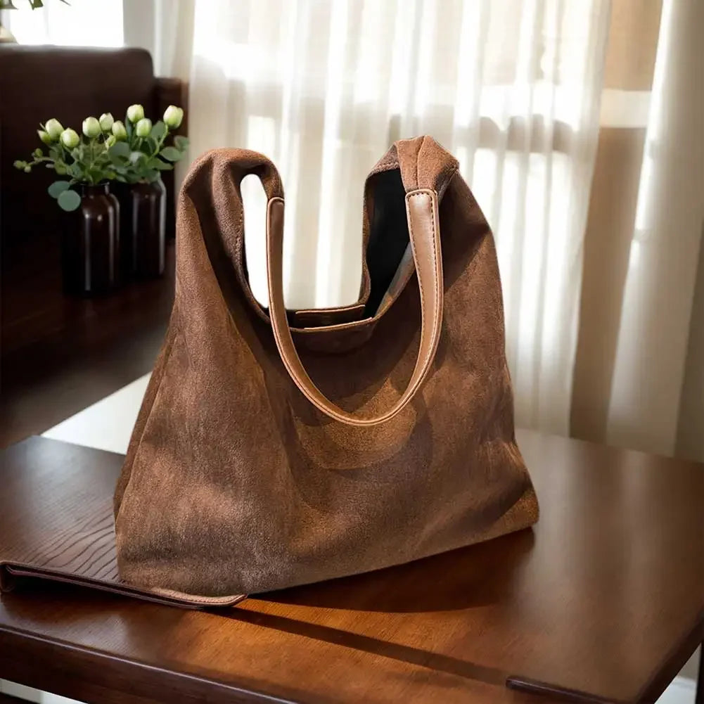 Women Suede Shoulder Bag Retro Single Shoulder Bag Large Capacity Trendy Work Handbag Stylish Vintage Hobo Bag Top Handle Bag