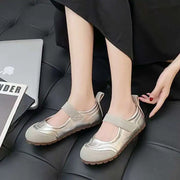 2025 New Women's Mary Jane Flats - Adjustable Strap Slip-On in silver color on a stylish background