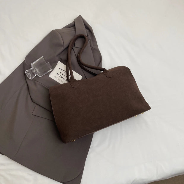 Classic Faux Suede Handbags Women England Style Elegant Shoulder Bags Big Solid Designer Casual Totes Lady Retro Female Packages