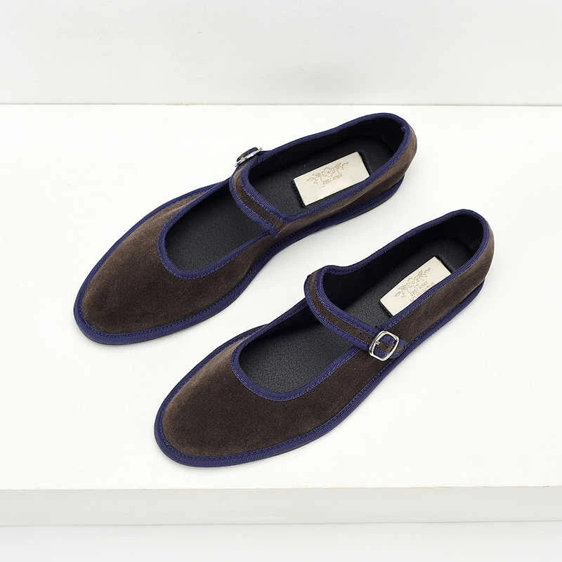 Flats Mary Jane Shoes Women 2024 Trend Velvet Casual Streetwear Ladies Shoes Canvas Buckle Strap Pointed Toe Loafers Elegant