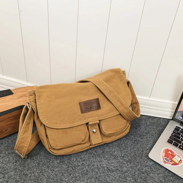 Women's School Messenger Bags For Women Shoulder Ladies Designer Handbag Solid Large Capacity Casual Canvas Shoulder Female Bags