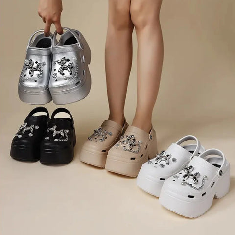 New Summer Women Clogs Slippers Thick Bottom 8cm Sandals Garden Shoes Outdoor Clog Sandals Hole Shoes Trend Beach Shoes DIY