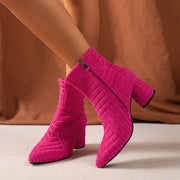Women's Boots Autumn Ladies Ankle Boots Green Pointed Toe Roman Boots Denim Sexy Square Heel Side Zipper Boots